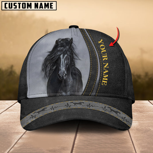 Joycorners Black Horse Lovers Leather Pattern Customized Name Cap