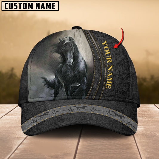 Joycorners Black Horse Lovers Leather Pattern Customized Name Cap