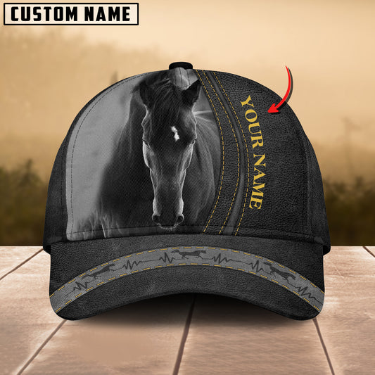 Joycorners Black Horse Lovers Leather Pattern Customized Name Cap