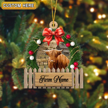 Joycorners Highland Cattle Christmas Wreath Custom Shape Acrylic Ornament