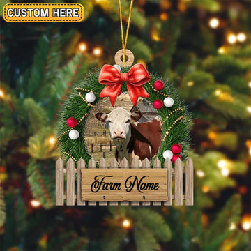 Joycorners Hereford Cattle Christmas Wreath Custom Shape Acrylic Ornament