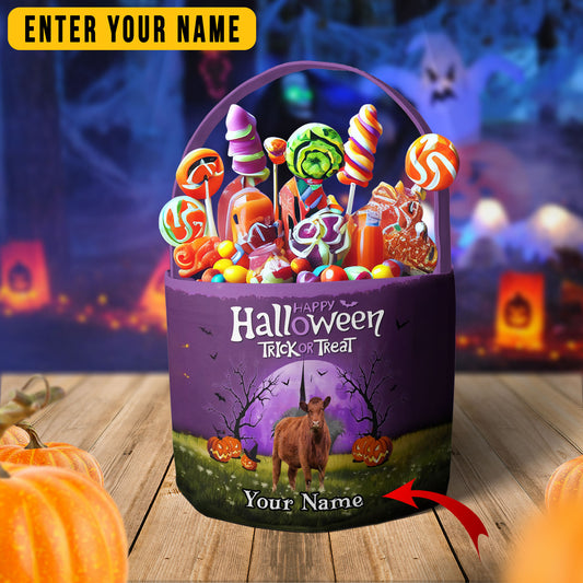 Joycorners Red Angus Cattle Trick Or Treat Personalized Name Halloween Spooky Candy Basket