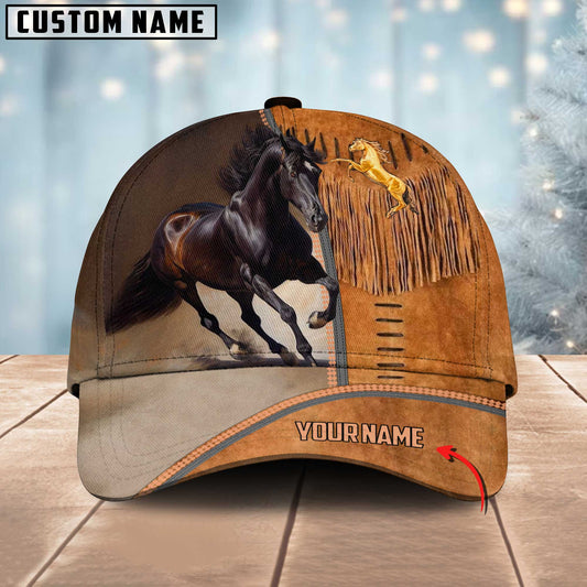 Joycorners Black Horse Lovers Leather Pattern Customized Name Cap