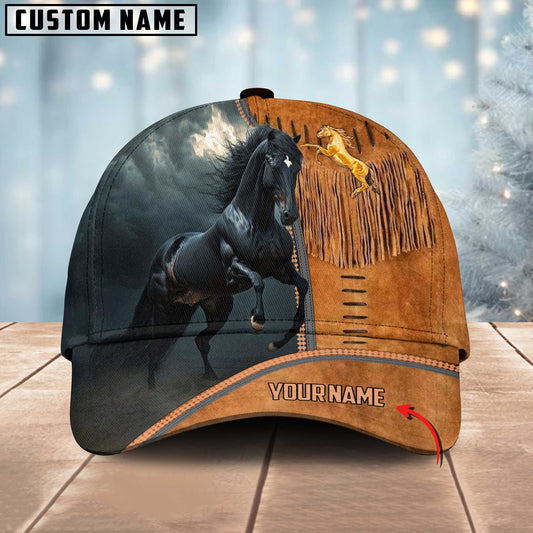 Joycorners Black Horse Lovers Leather Pattern Customized Name Cap