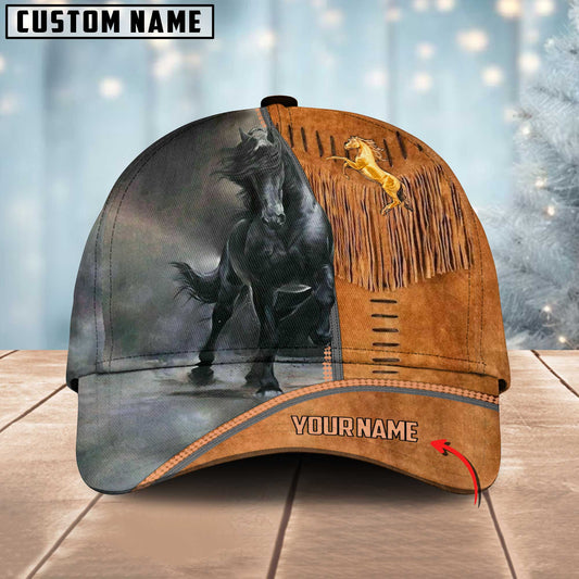 Joycorners Black Horse Lovers Leather Pattern Customized Name Cap