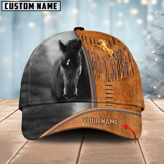 Joycorners Black Horse Lovers Leather Pattern Customized Name Cap