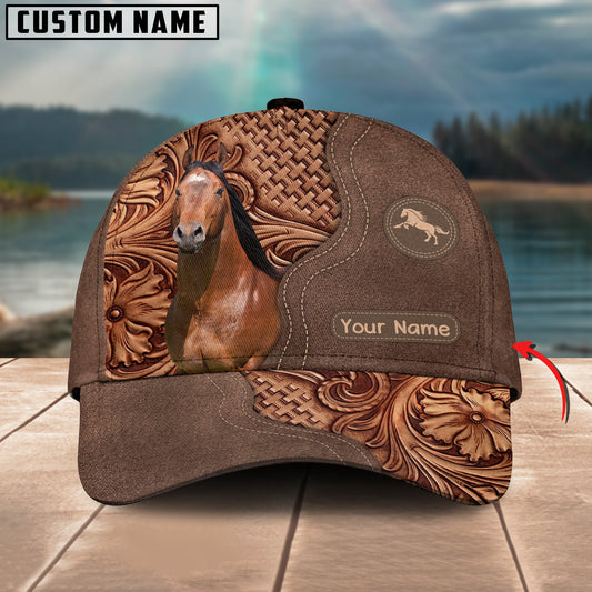 Joycorners American Quarter Horse Carving Leather Pattern Custom Name 3D Classic Cap