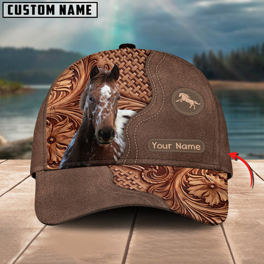 Joycorners Appaloosa Horse Carving Leather Pattern Custom Name 3D Classic Cap