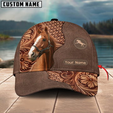 Joycorners Thoroughbred Horse Carving Leather Pattern Custom Name 3D Classic Cap