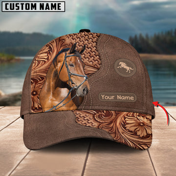 Joycorners Warmblood Horse Carving Leather Pattern Custom Name 3D Classic Cap