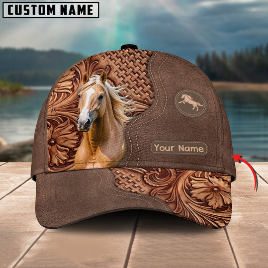 Joycorners Palomino Horse Carving Leather Pattern Custom Name 3D Classic Cap