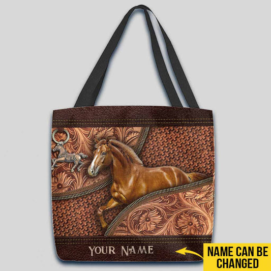 Joycorners Horse Vintage Carving Leather Pattern Custom Name 3D Tote Bag