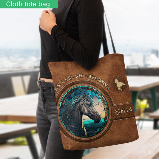 Joycorners Stained Glass Horse Custom Name 3D Tote Bag
