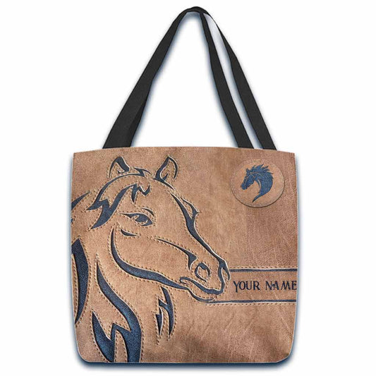 Joycorners Horse Line Draw Custom Name 3D Tote Bag