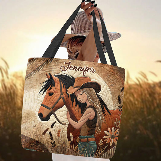 Joycorners Horse Lovers Custom Name 3D Tote Bag