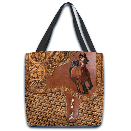Joycorners Horse Vintage Carving Leather Pattern Custom Name 3D Tote Bag