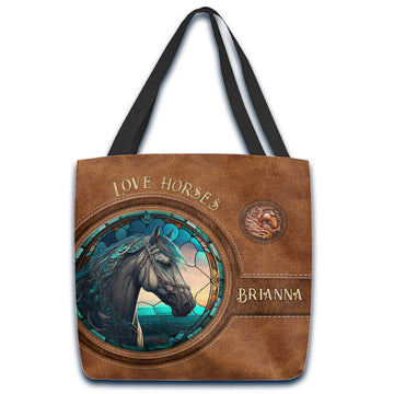 Joycorners Country Girls Horse Stained Glass Custom Name 3D Tote Bag