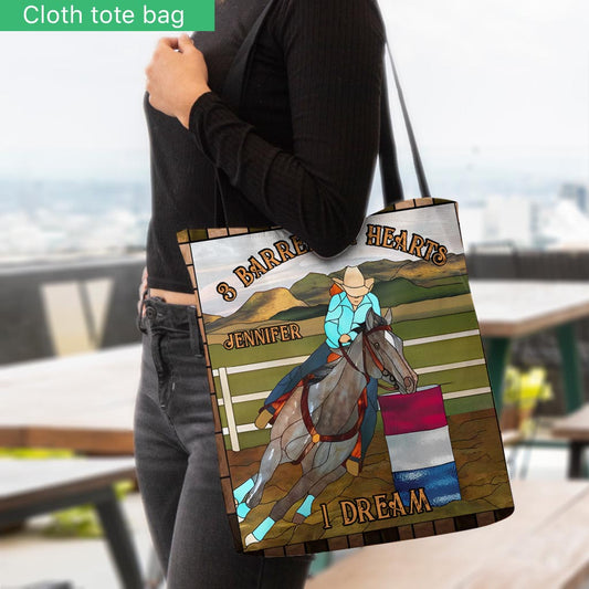 Joycorners 3 Barrels 2 Hearts 1 Dream Horse Custom Name 3D Tote Bag