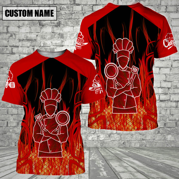 CHEF Fire - Personalized Name 3D Black & Red All Over Printed Shirt