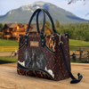 JC Friesian Horse Happiness Sunflower Custom Name 3D Leather Handbag