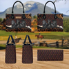 JC Friesian Horse Happiness Sunflower Custom Name 3D Leather Handbag