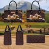 JC Palomino Horse Happiness Sunflower Custom Name 3D Leather Handbag