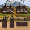 JC Morgan Horse Happiness Sunflower Custom Name 3D Leather Handbag