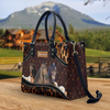JC Morgan Horse Happiness Sunflower Custom Name 3D Leather Handbag