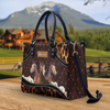 JC Warmblood Horse Happiness Sunflower Custom Name 3D Leather Handbag