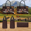 JC Warmblood Horse Happiness Sunflower Custom Name 3D Leather Handbag