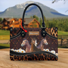 JC Warmblood Horse Happiness Sunflower Custom Name 3D Leather Handbag