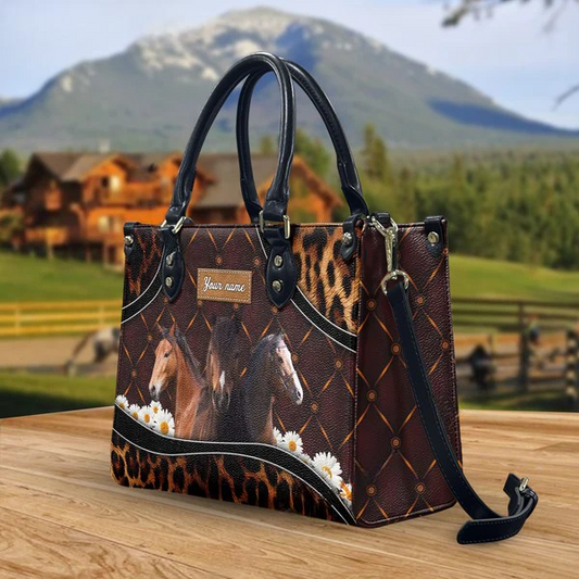JC Hackney Horse Happiness Sunflower Custom Name 3D Leather Handbag