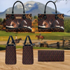 JC Hackney Horse Happiness Sunflower Custom Name 3D Leather Handbag