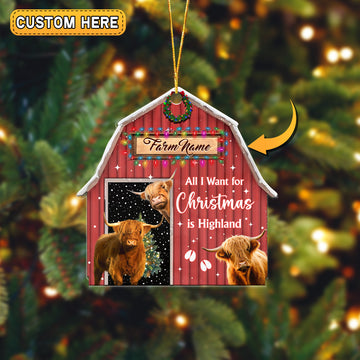 Joycorners Highland Cattle Christmas Gift Red Barn Custom Shape Acrylic Ornament