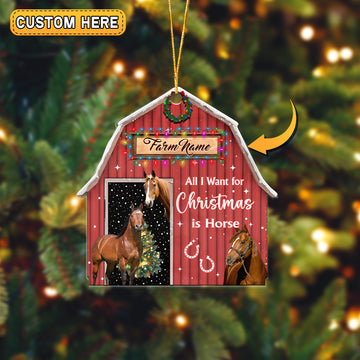 Joycorners Horse Lovers Christmas Gift Red Barn Custom Shape Acrylic Ornament