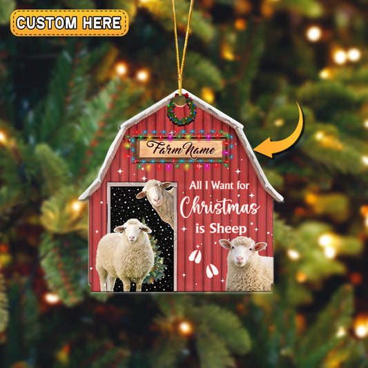 Joycorners Sheep Christmas Gift Red Barn Custom Shape Acrylic Ornament