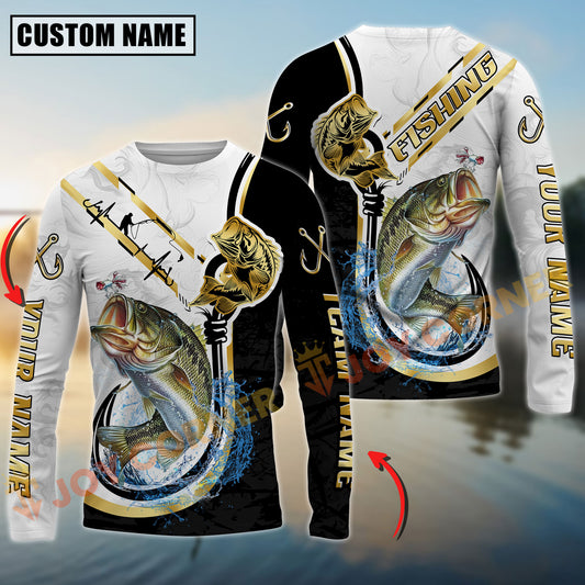 Joycorners Bass Fishing Black & Gold Custom Name, Team Name 3D Shirt