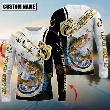Joycorners Walleye Fishing Black & Gold Custom Name, Team Name 3D Shirt