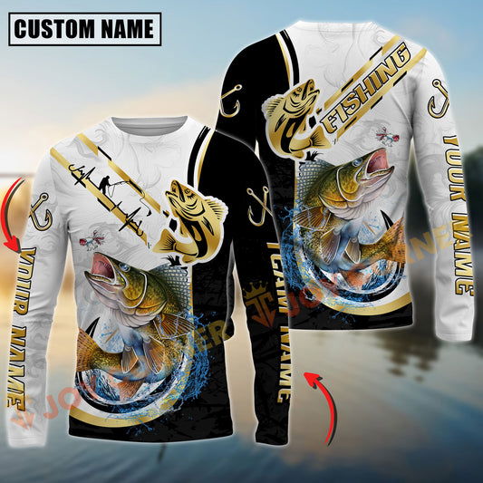 Joycorners Walleye Fishing Black & Gold Custom Name, Team Name 3D Shirt