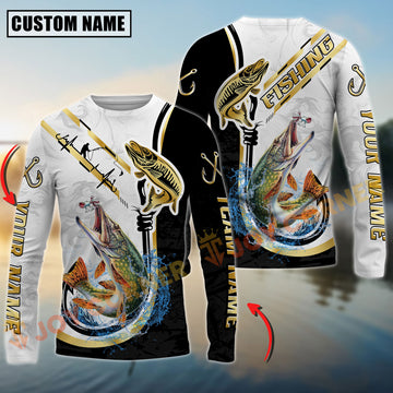 Joycorners Pike Fishing Black & Gold Custom Name, Team Name 3D Shirt