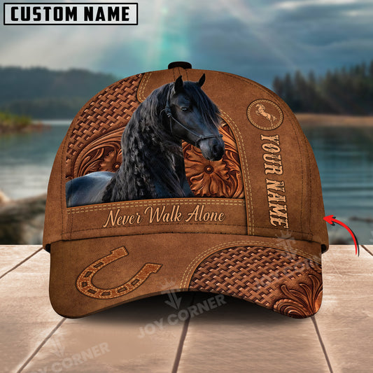 Joycorners Friesian Horse Carving Leather Pattern Custom Name 3D Classic Cap