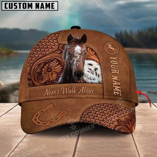 Joycorners Appaloosa Horse Carving Leather Pattern Custom Name 3D Classic Cap