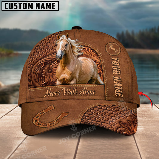 Joycorners Palomino Horse Carving Leather Pattern Custom Name 3D Classic Cap