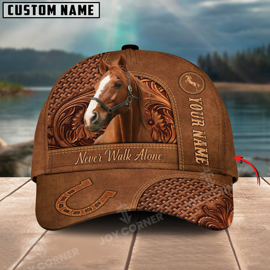 Joycorners Thoroughbred Horse Carving Leather Pattern Custom Name 3D Classic Cap