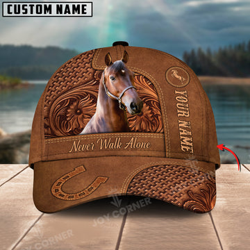 Joycorners Morgan Horse Carving Leather Pattern Custom Name 3D Classic Cap