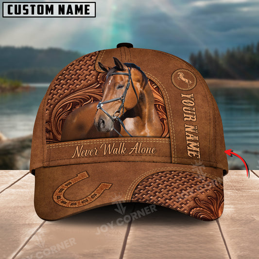 Joycorners Warmblood Horse Carving Leather Pattern Custom Name 3D Classic Cap