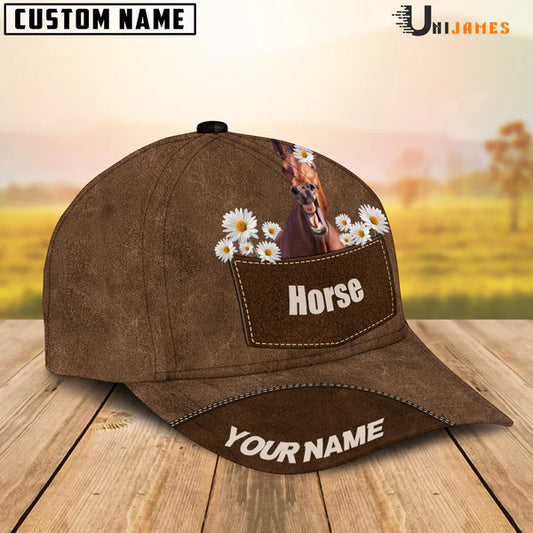 Joycorners Horse Daisy Flowers Brown Custom Name 3D Classic Cap
