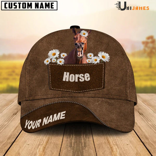 Joycorners Horse Daisy Flowers Brown Custom Name 3D Classic Cap