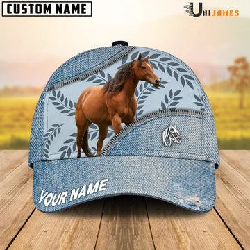 Joycorners Horse Countryside Jean Pattern Custom Name 3D Classic Cap