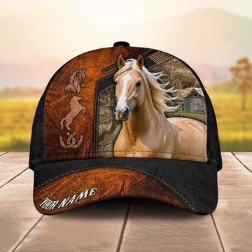 Joycorners Palomino Horse Dark Brown Leather Pattern Custom Name 3D Classic Cap